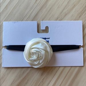 Black ribbon Cream Rose Choker